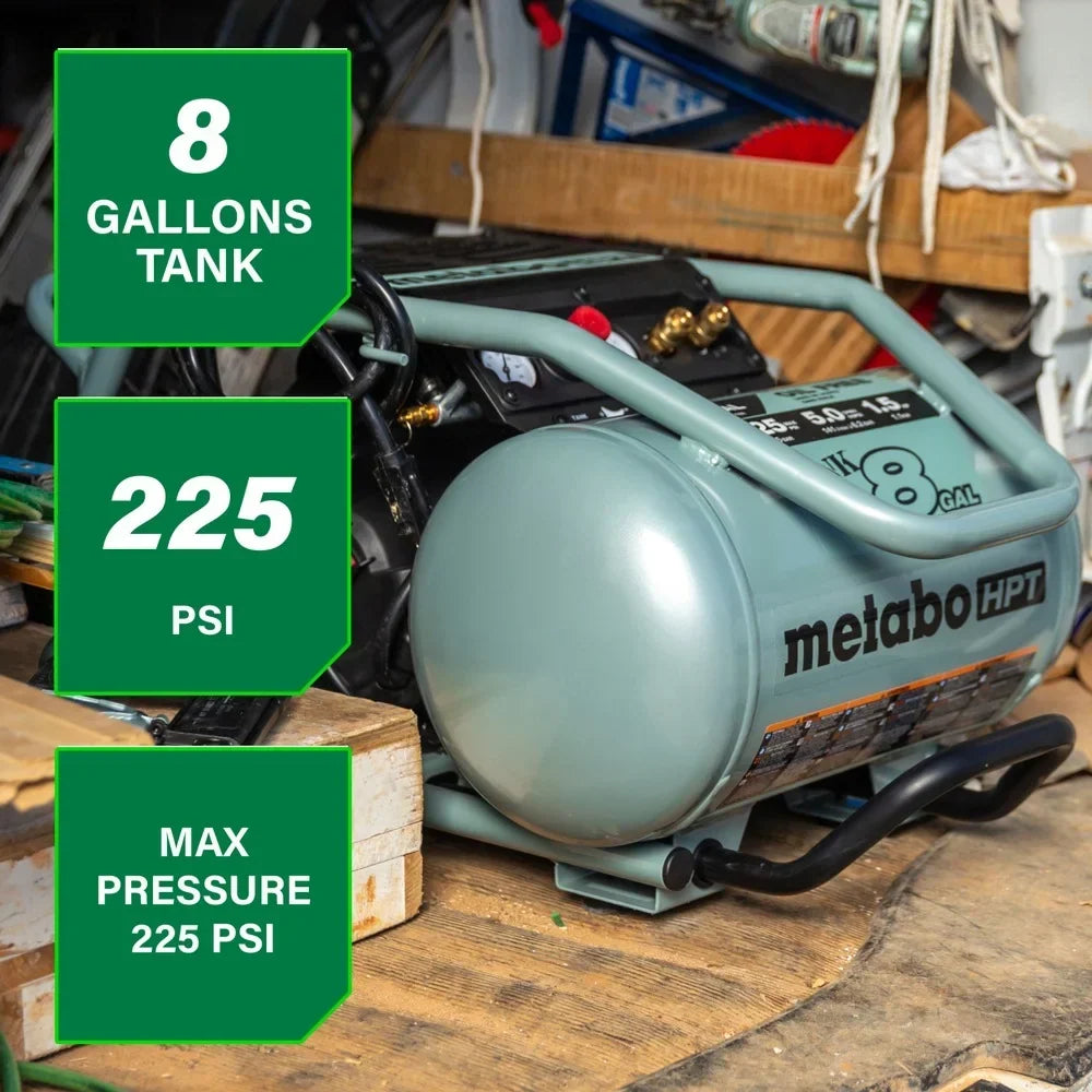 2026 NewMetabo HPT Air Compressor, THE TANK, 8-Gallon Trolley Air Compressor, 225 PSI, Versatile for Use with Framing, Siding, Finish, or Roofing Nailers, Easy Mobility with Rubber Tires, EC1315S