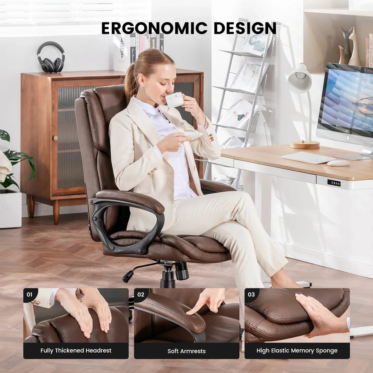 2026 NewMainstays Executive Ergonomic High Back Leather Home Office Desk Chair, Black