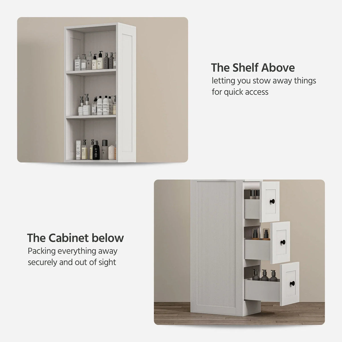 2026 NewLAUSAINT HOME Bathroom Storage Cabinet, Tall Thin White Storage with 2 Adjustable Shelves & 3-level Drawers for Home, Kitchen