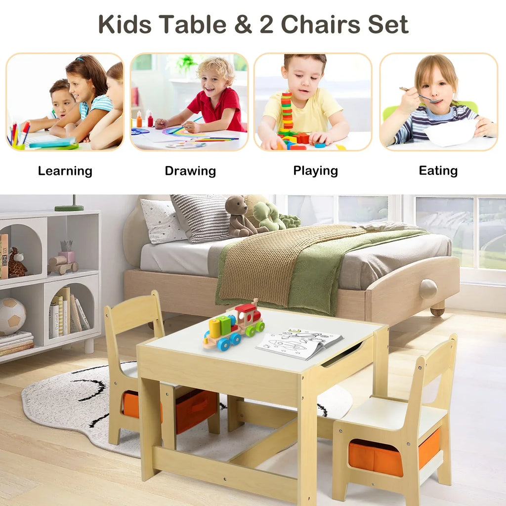 2026 NewLINLUX Kids Table and 2 Chairs Set, Children Activity Table Chairs with Chalkboard/Whiteboard, Grey