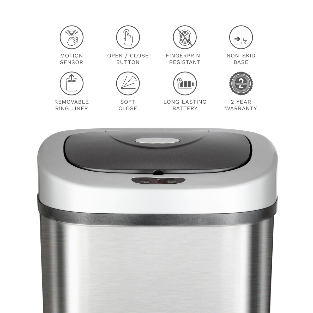 2026 NewNine Stars Automatic Trash Can, 21 Gallon Stainless Steel, Motion Sensor Hands Free Soft Close Lid Garbage Bin, Silver