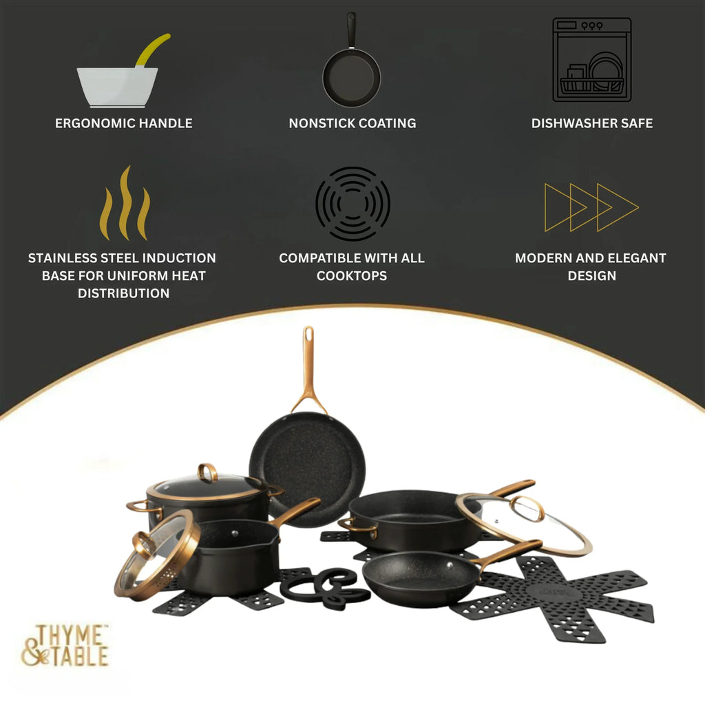 2026 NewThyme & Table Supreme 12-Piece Non-Stick Cookware Set, Pots and Pans Set- Bronze
