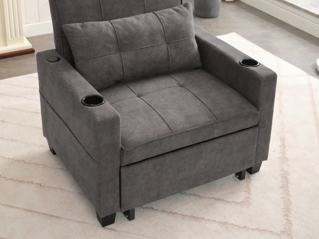 2026 NewConvertible Futon Sofa Bed, 3-in-1 Multi-Functional Sleeper Chair Bed with USB Ports, Adjustable Backrest Recliner,for Living Room Bedroom Small Space, Tech Cloth, Dark Grey