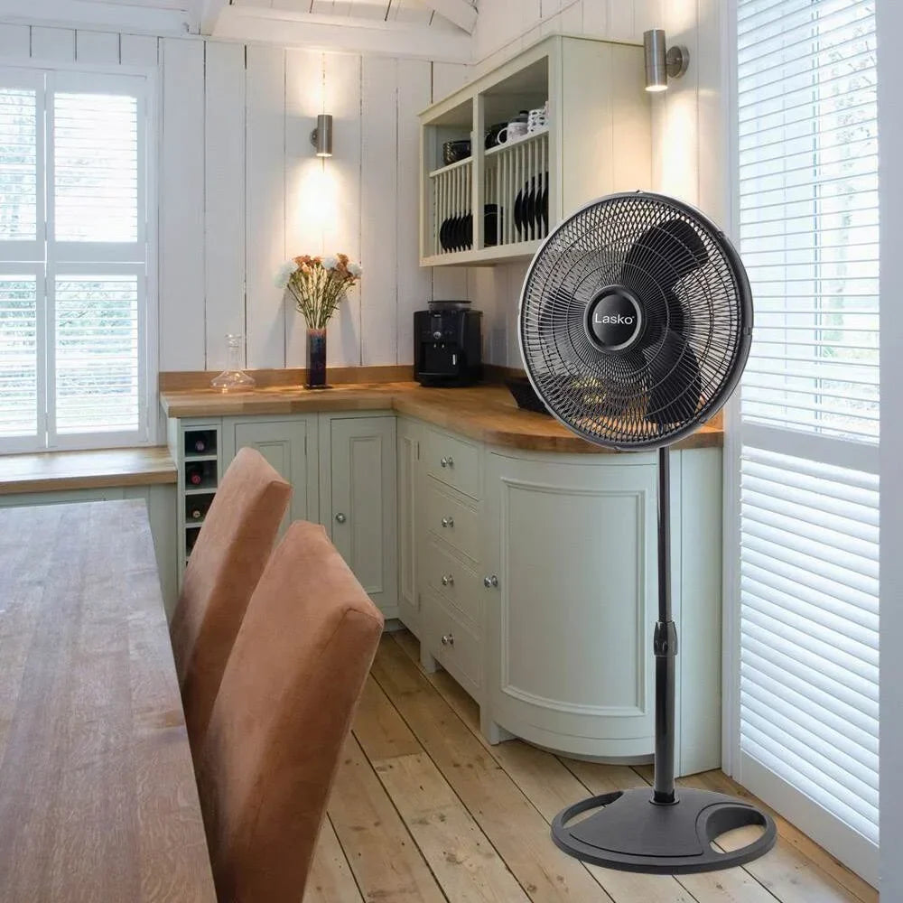 2026 NewLasko 16" Oscillating 3 Speed Adjustable Pedestal Stand Fan, Black (2 Pack)