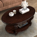 2026 New42" Oval Coffee Table with Storage Shelf, 2-Tier Solid Wood Cocktail Tea Table, Traditional Retro Center Table for Living Room, Bearing 400LBS, Cherry