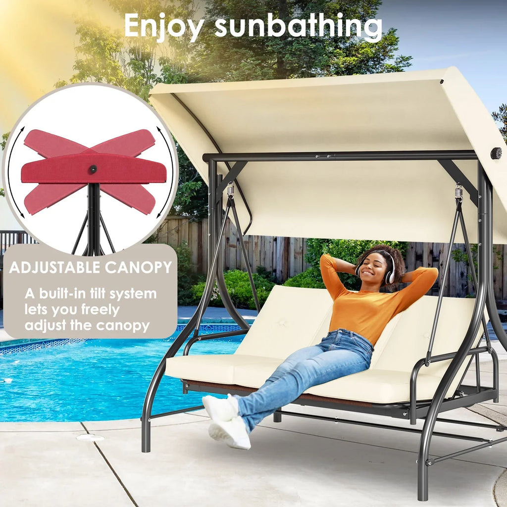2026 NewArlopu 3 Person Porch Swing Outdoor Converting Canopy Swing Glider with Canopy