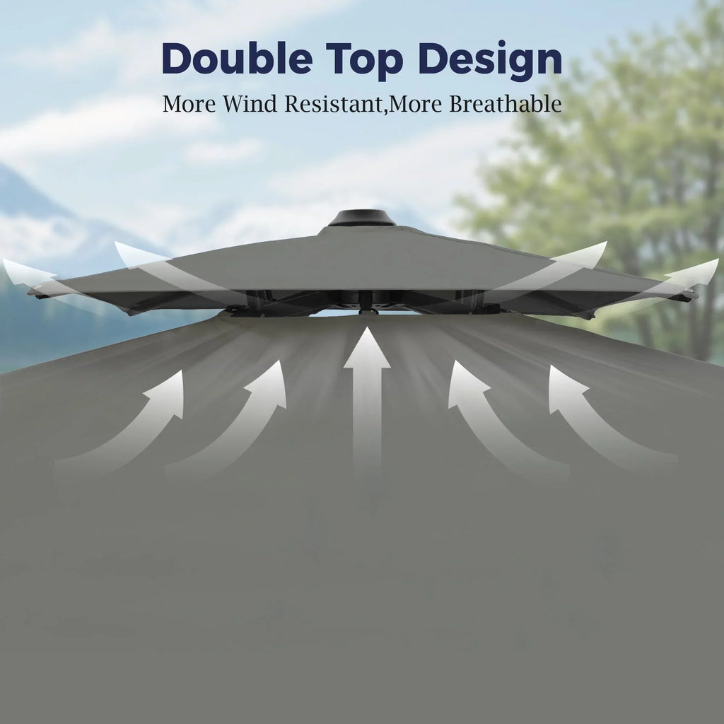 2026 NewAlpha Joy 12x9ft Outdoor Patio Umbrella Large Rectangle Offset Cantilever Double Umbrella with 360°Rotation, Beige