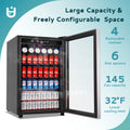 2026 NewEUHOMY 145 Can Beverage Refrigerator and Mine Cooler with Glass Door with Adjustable Shelves