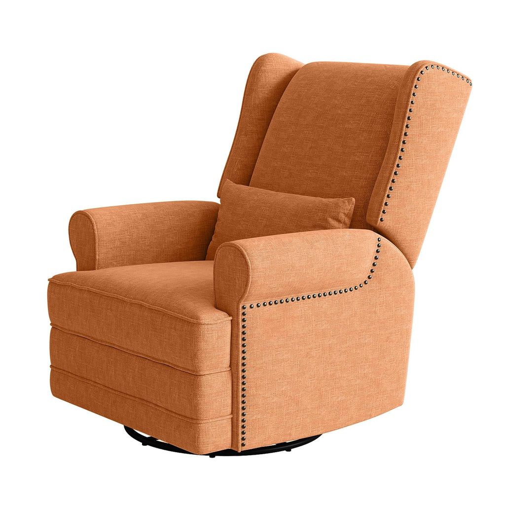 2026 NewRoyalcraft Swivel Nursery Glider Recliner, Comfy Upholstered Glider Chair with Lumbar Pillow and Footrest, Beige