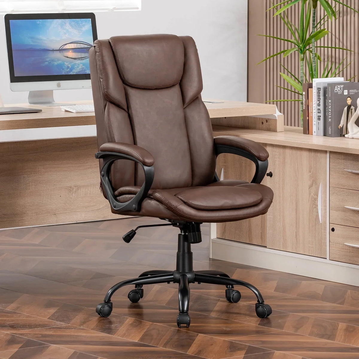 2026 NewMainstays Executive Ergonomic High Back Leather Home Office Desk Chair, Black