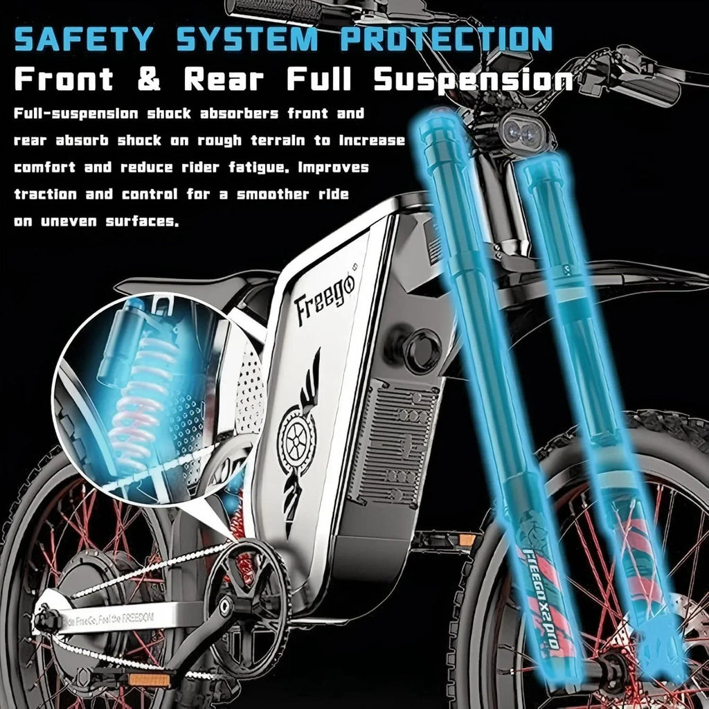 2026 New50MPH Electric Dirt Bicycle Freego X2 Pro,6000W(Peak)Motor Electric Motorcycle, Electric Bike for Adults, 60V30AH Battery, 19x2 Tire Full Suspension Hydraulic Brake Half Throttle UL2849