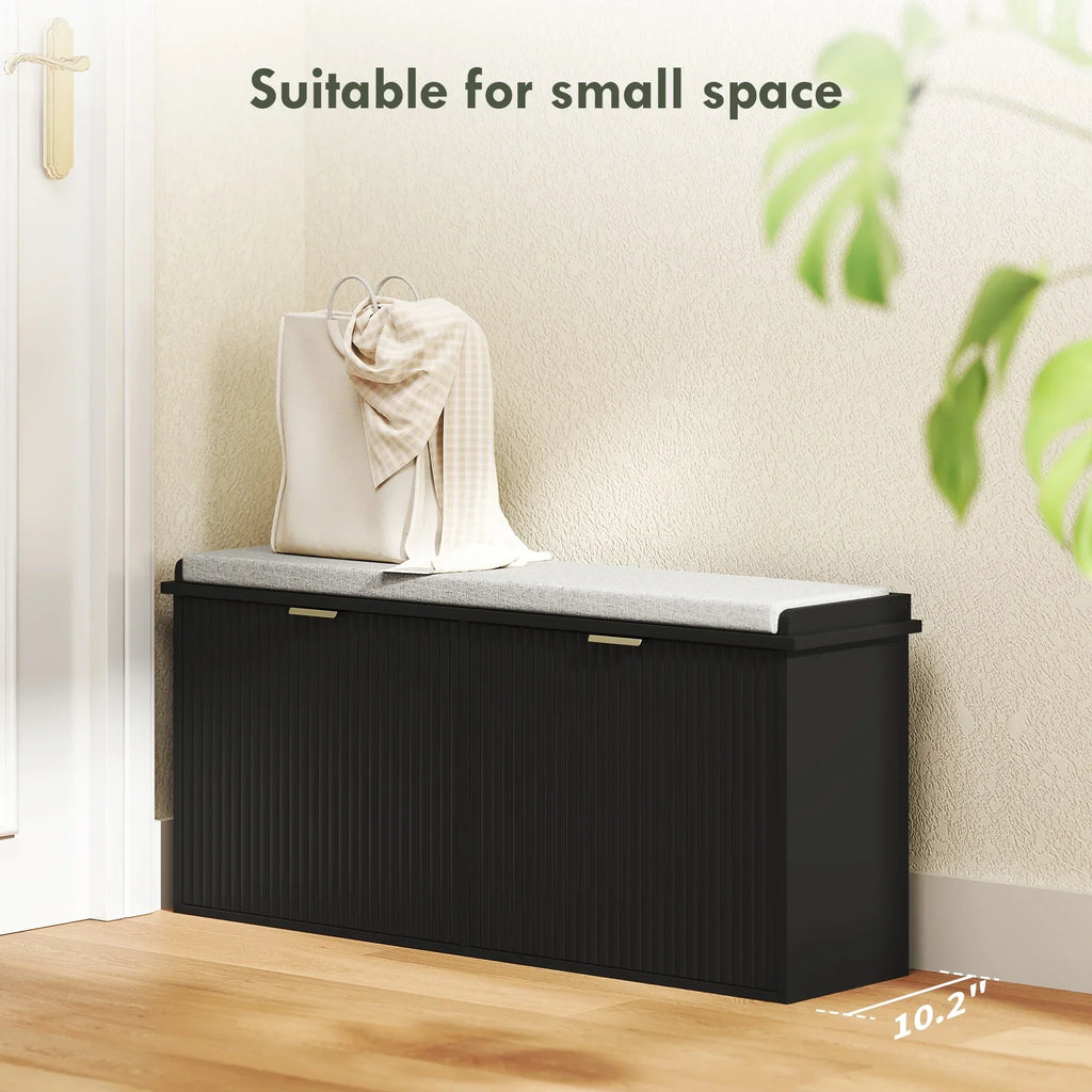 2026 NewHOMCOM Shoe Bench with Padded Seat Cushion and Flip-Drawer, Entryway Bench Holds up to 529lb, 40.9x10.2x18.7 Inches, Black