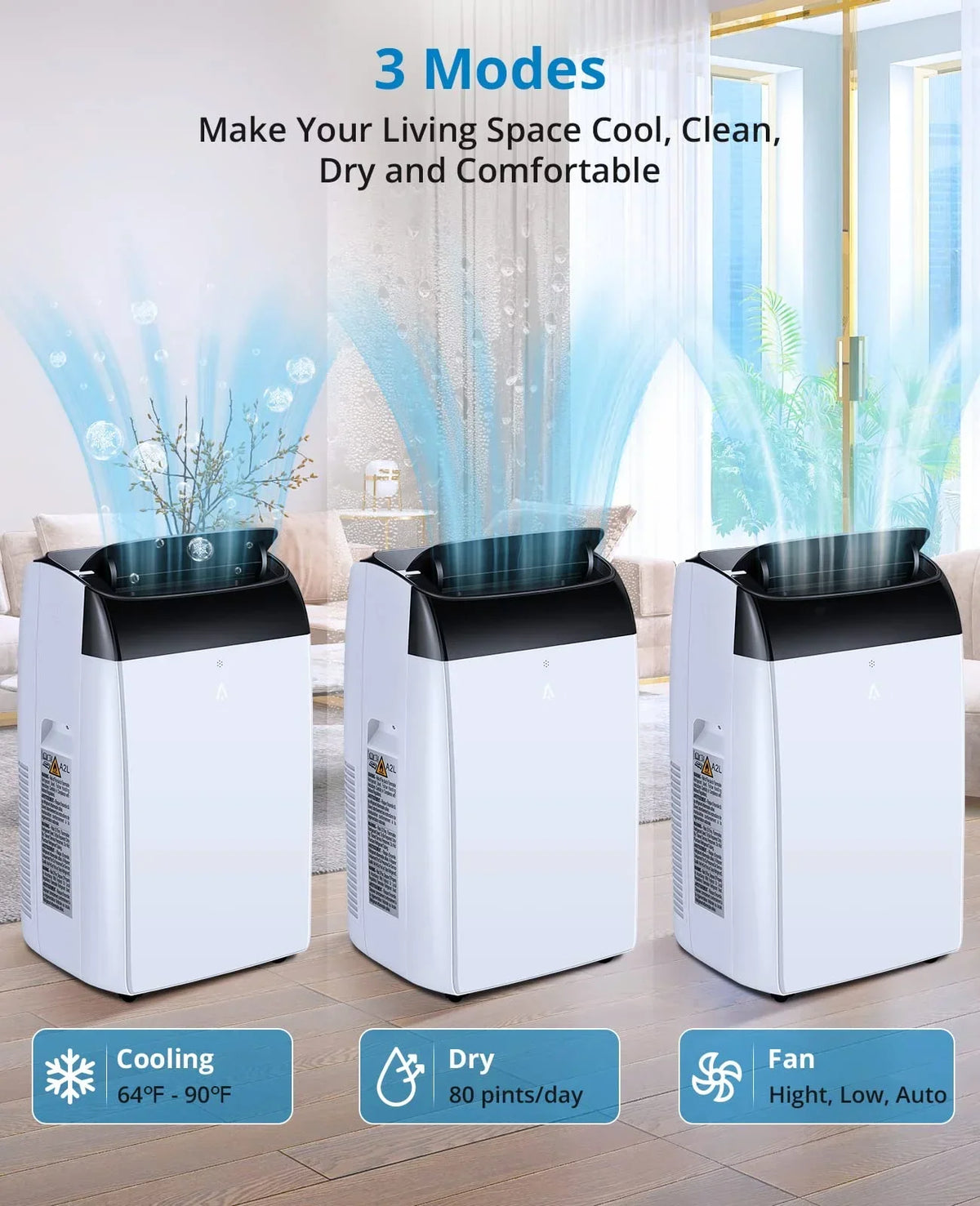 2026 New2025 New 14000 BTU Portable Air Conditioner Cools up to 750 Sq.Ft, 3-in-1 Quiet Portable AC Unit with Remote Control & Installation Kits for Large Room, 3 Speed, Auto Swing, 24H Timer