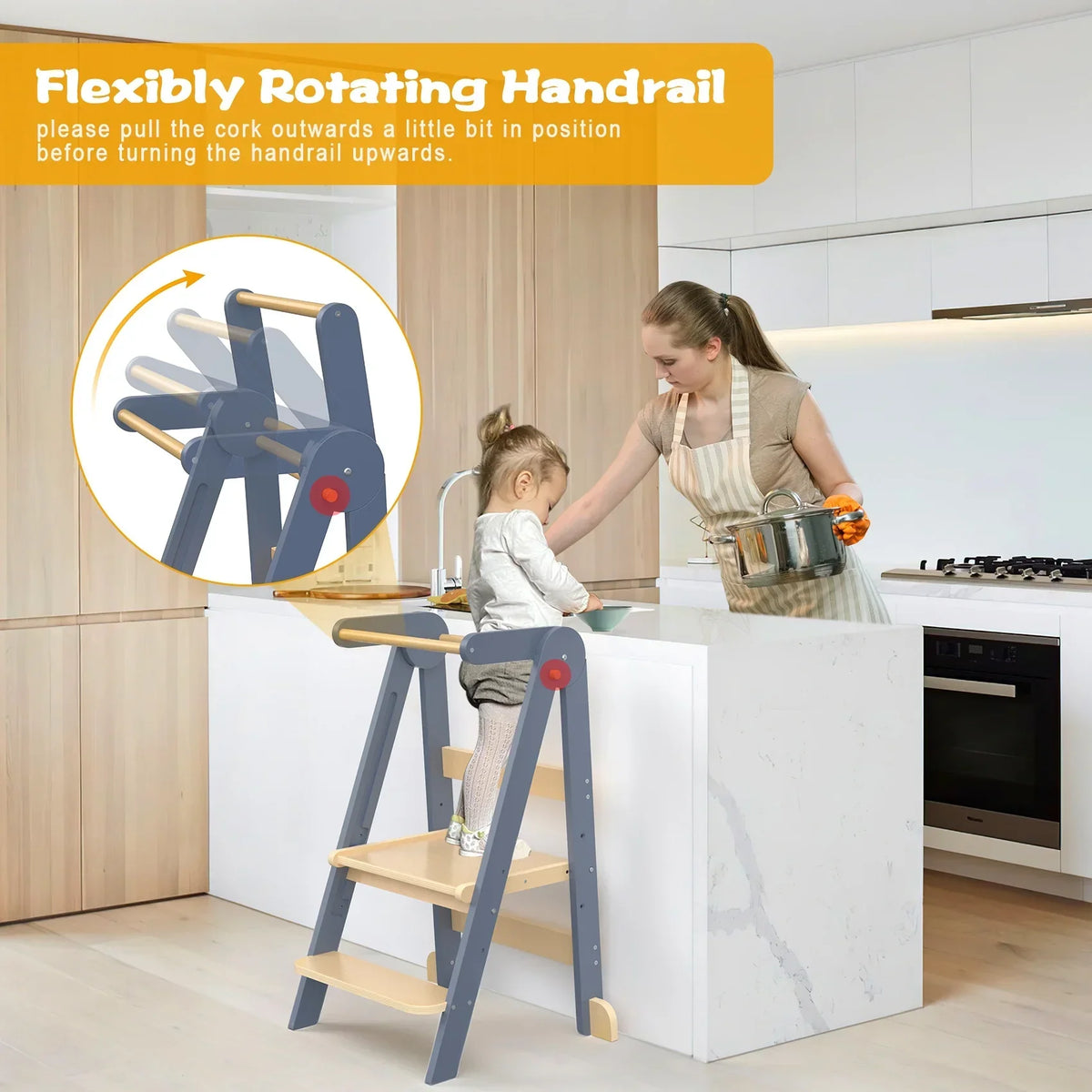 2026 NewJOZ Kitchen Toddlers Step Stool, Montessori Kids Learning Stool, Foldable Toddler Tower for Counter, Standing Helper for Children, 3 Adjustable Heights, Wooden, White