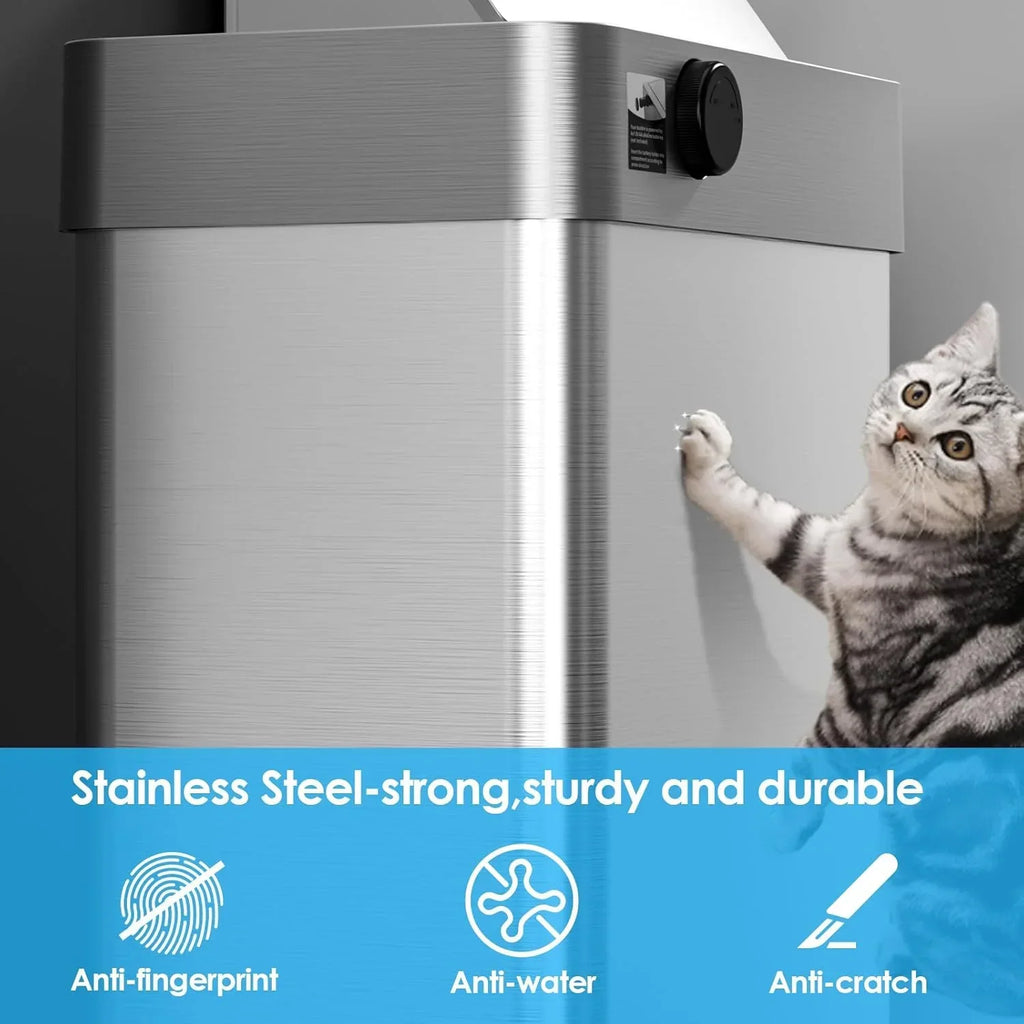 2026 NewLAZY BUDDY 60 Liter / 16 Gallon Stainless Steel Motion Sensor Trash Can for Kitchen, Bathroom, Rectangular