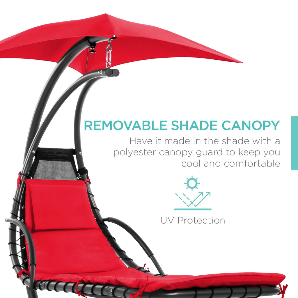2026 NewBest Choice Products Hanging Curved Chaise Lounge Chair Swing for Backyard, Patio w/ Pillow, Shade, Stand - Teal