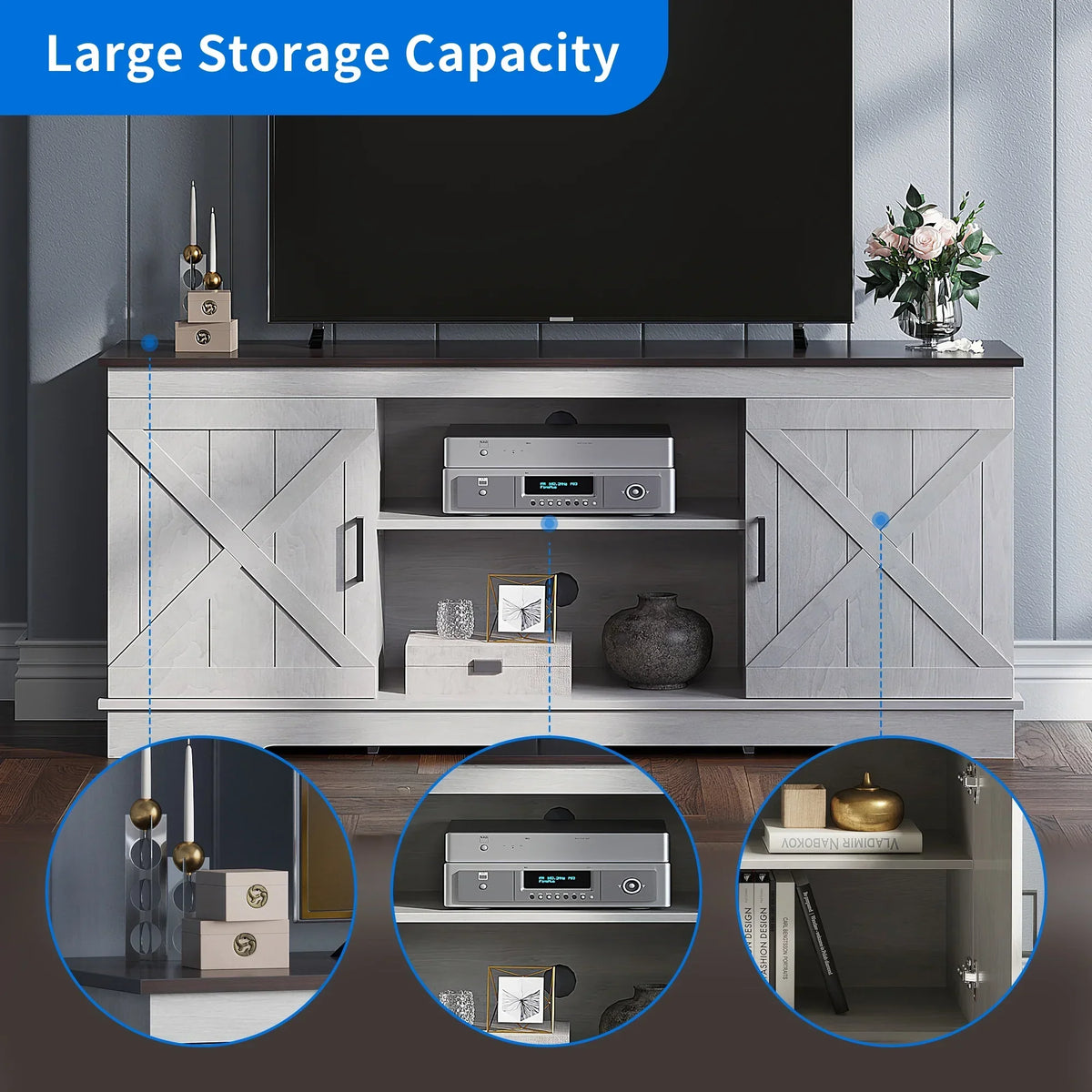 2026 NewDextrus Farmhouse TV Stand for 65 inch TV, Entertainment Center for Living Room, TV Media Console Cabinet, Grey Wash