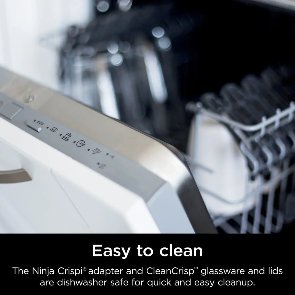 2026 NewNinja Crispi 4-in-1 Portable Glass Air Fryer Cooking System, 4-Qt & 6-Cup Containers, Cyberspace