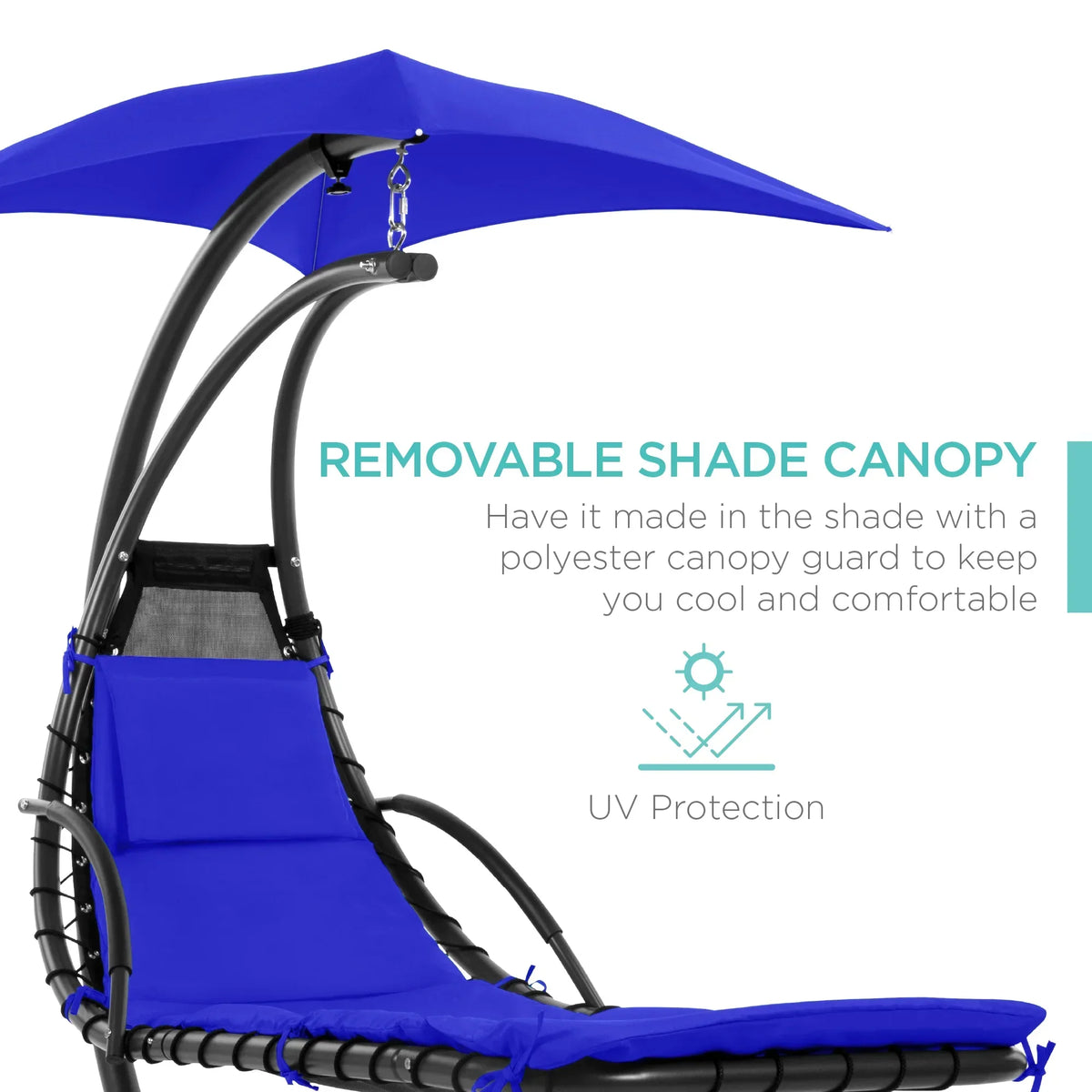 2026 NewBest Choice Products Hanging Curved Chaise Lounge Chair Swing for Backyard, Patio w/ Pillow, Shade, Stand - Teal