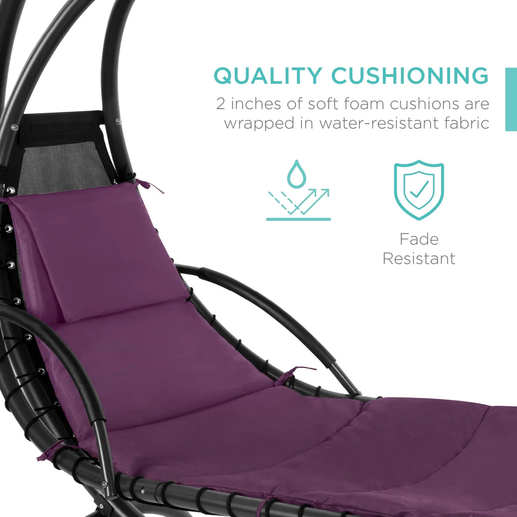 2026 NewBest Choice Products Hanging Curved Chaise Lounge Chair Swing for Backyard, Patio w/ Pillow, Shade, Stand - Teal