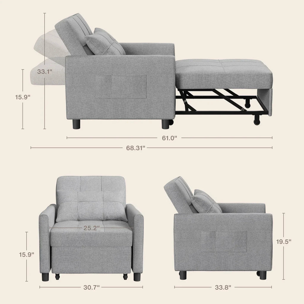 2026 NewSofa Bed, Lofka 3-in-1 Convertible Sleeper Sofa with Storage, Adjustable Backrest & Pull Out Function - Sleeper Chair for Small Space, Apartment, Dark Grey