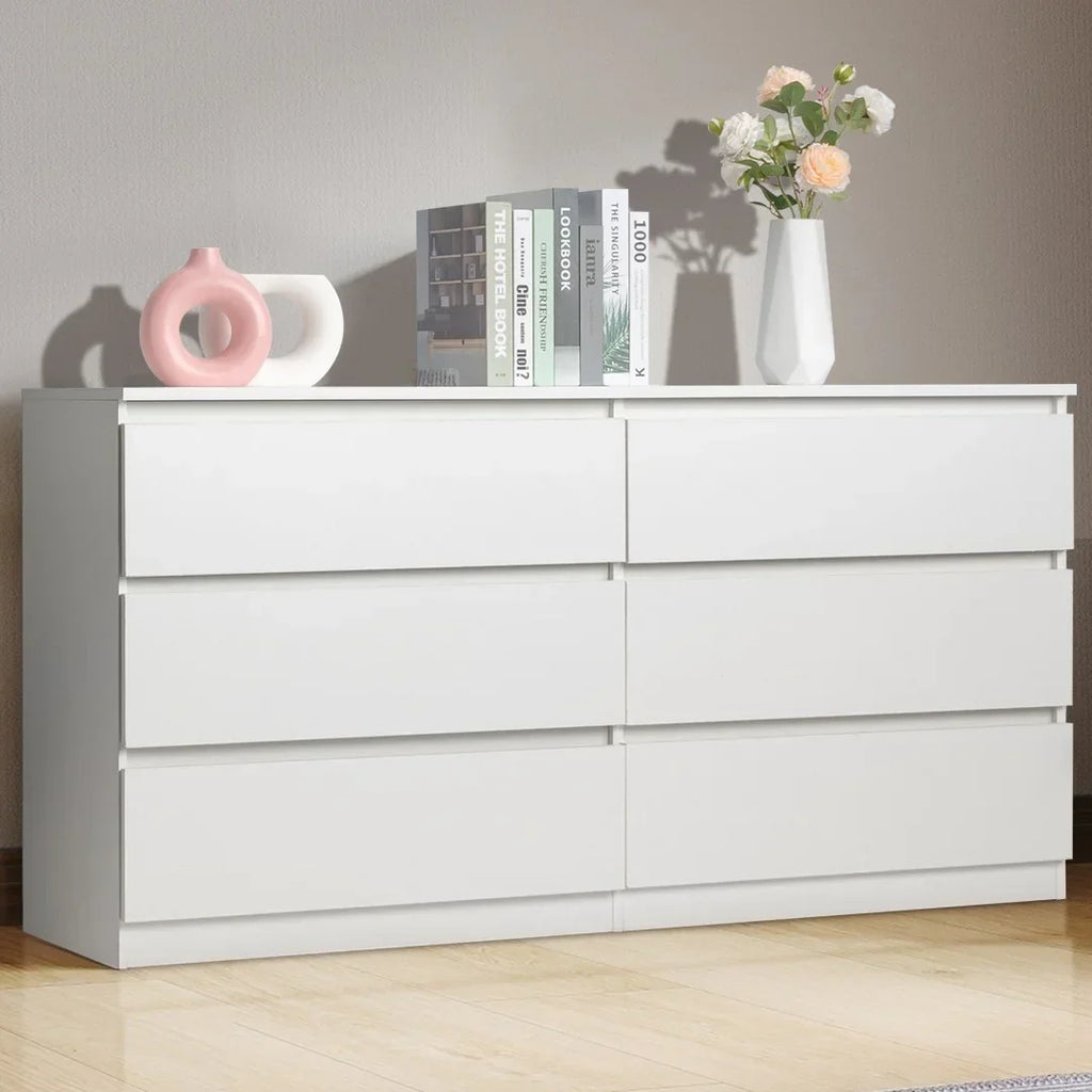 2026 NewKtaxon 6 Drawer Double Dresser Wood Dresser Storage Cabinet Drawer Organizer Chest Of Drawers, White