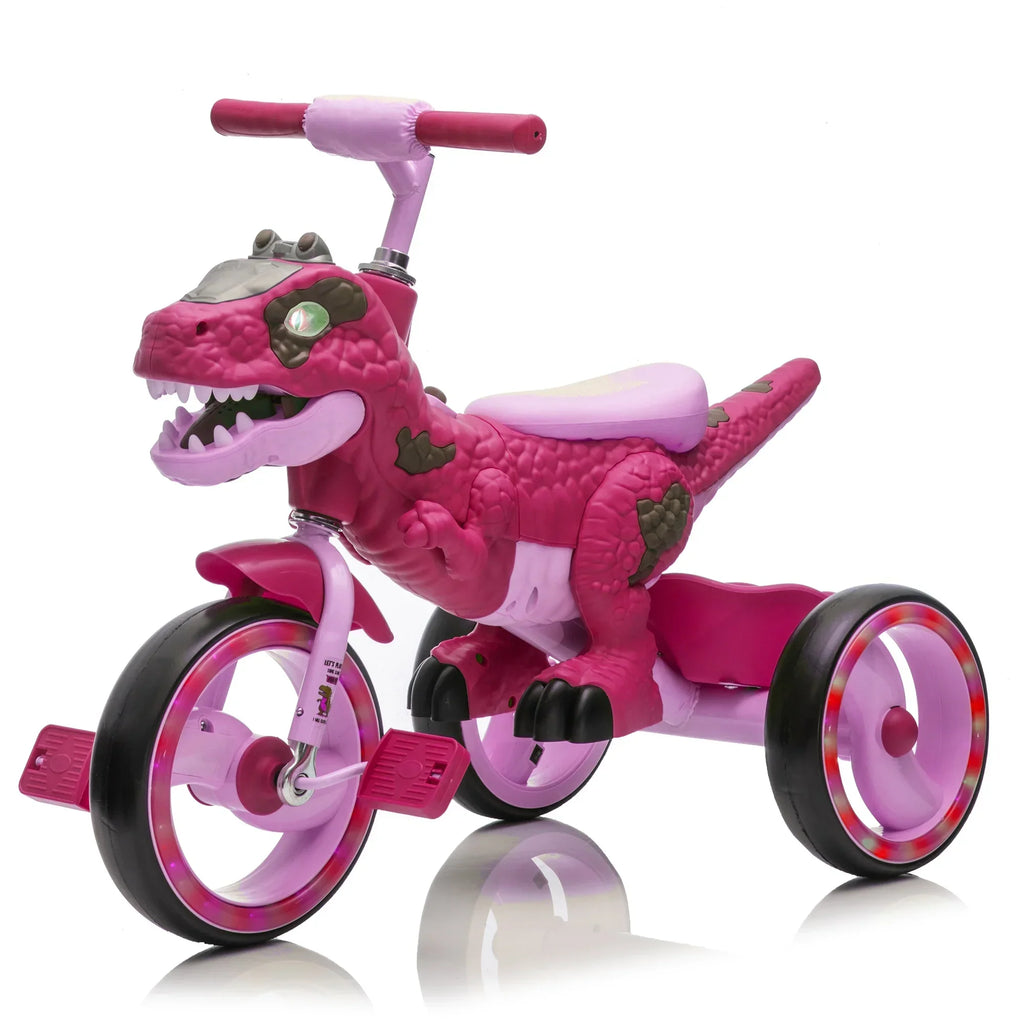 2026 NewXuanlur Kids Ride on Dinosaur Tricycle, Toddlers Kid Trike with Wide Flash Wheels, Anti-Slip Pedals, Rear Basket, Music & LED Lights, Toddler Bike Toys Gift for 3-6 Year Old Boys & Girls (Green)
