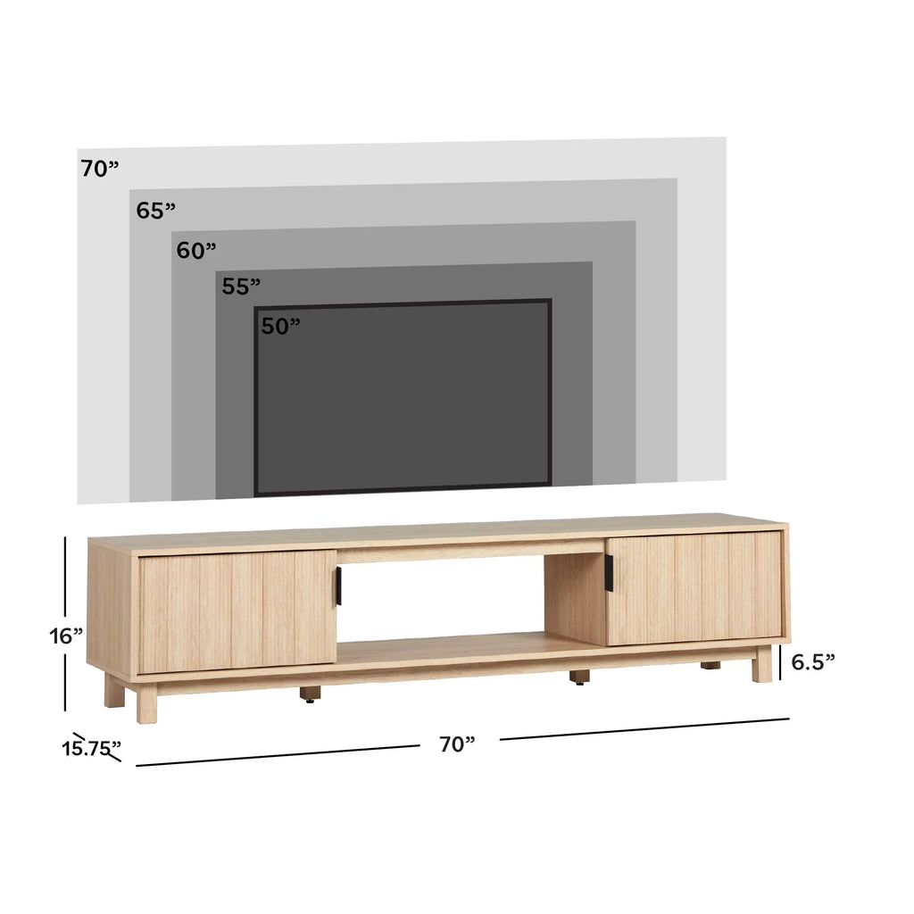 2026 NewWalker Edison Mid-Century Modern Reeded 2-Door TV Stand for TVs up to 80", Coastal Oak