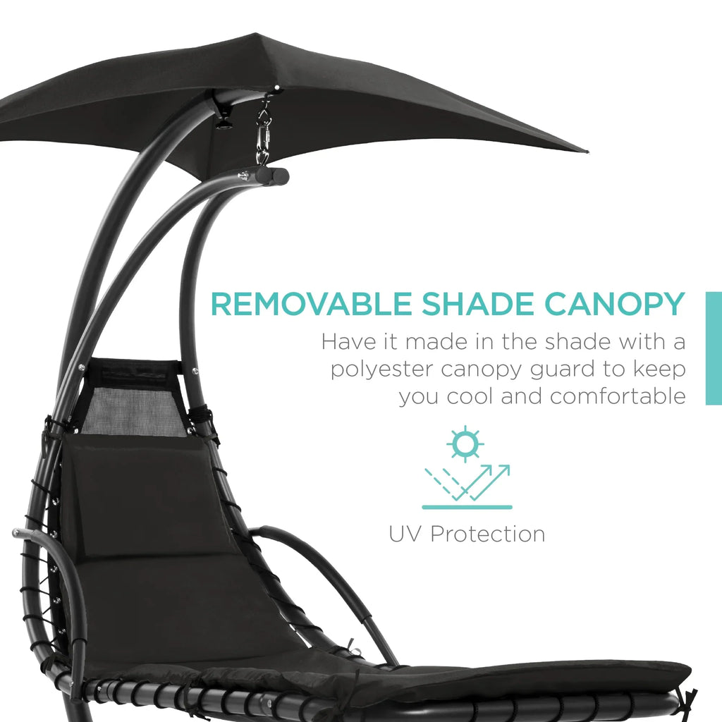 2026 NewBest Choice Products Hanging Curved Chaise Lounge Chair Swing for Backyard, Patio w/ Pillow, Shade, Stand - Teal