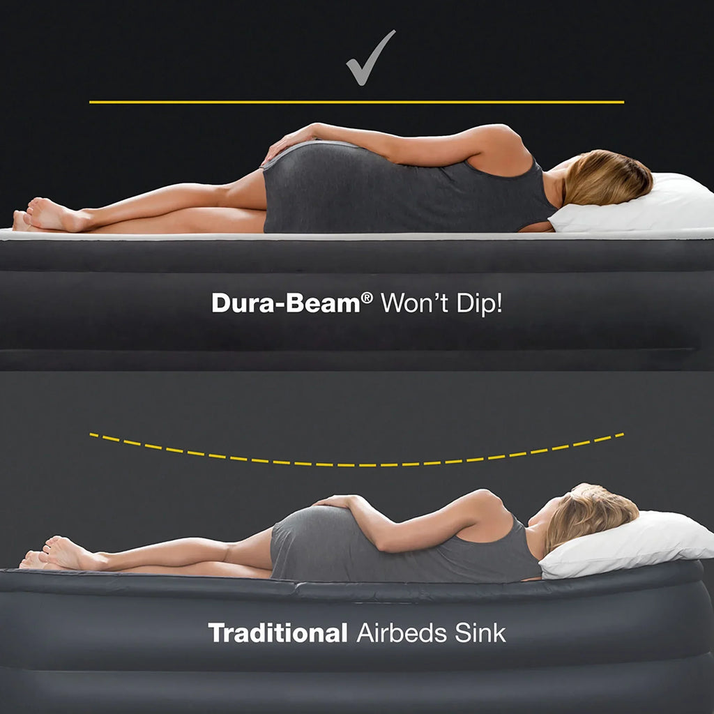 2026 NewIntex: Dura-Beam Deluxe: Ultra Plush Headboard Airbed - Queen - Gray, 18" Inflatable Mattress, Built-In Pump, Fiber-Tech, Carry Bag, 600lb Cap 64447ED