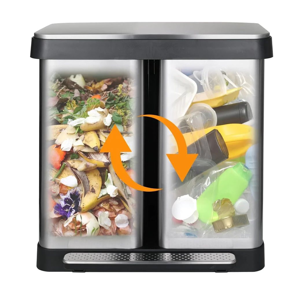 2026 NewArlopu 16 Gallon / 60L Dual Trash Can, Stainless Steel Kitchen Garbage Can with Soft-Close Lid, Home Office Classified Recycle Bin
