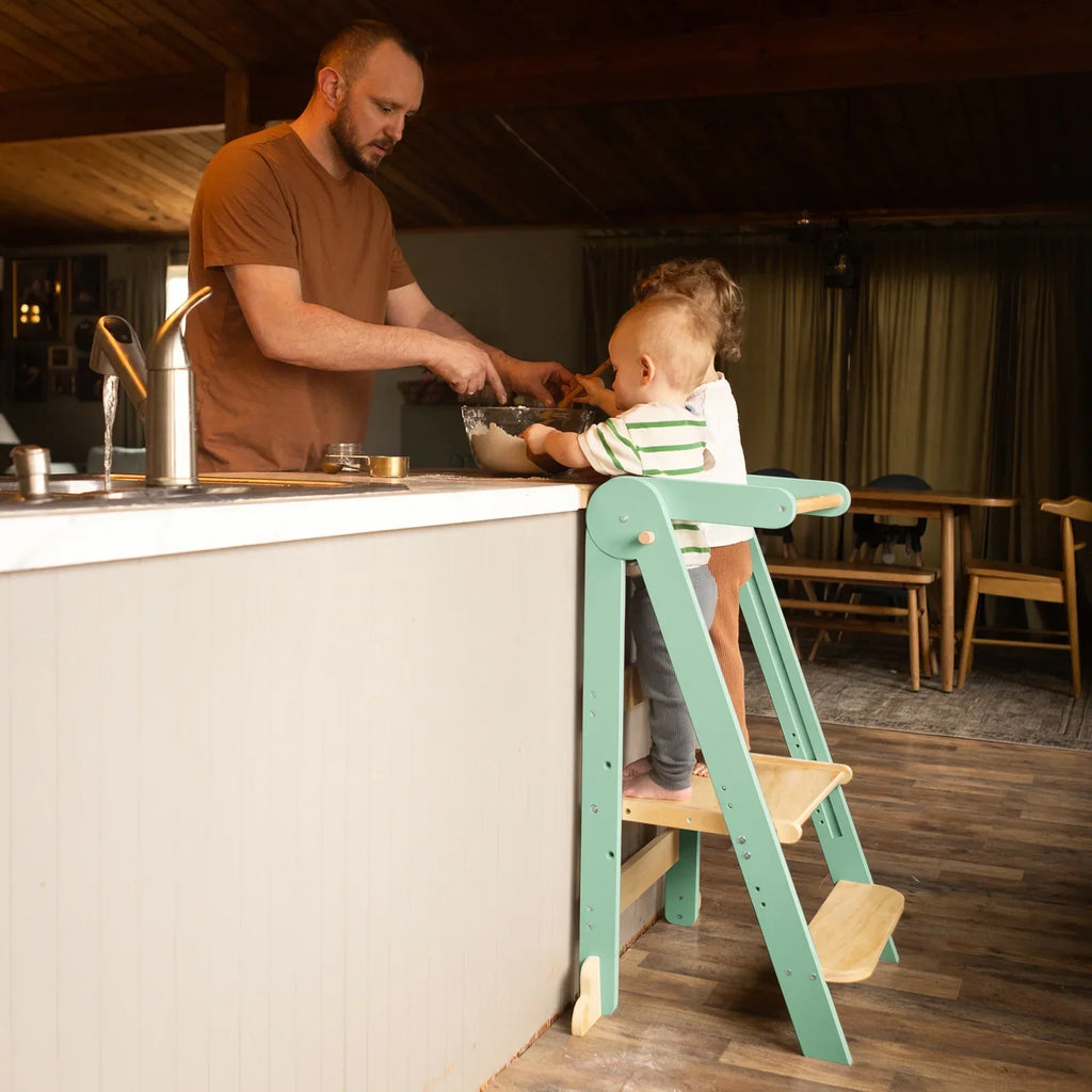 2026 NewHARPPA Foldable Toddler Kitchen Tower, Standing Tower for Kids Age 1.5-6 Years, White
