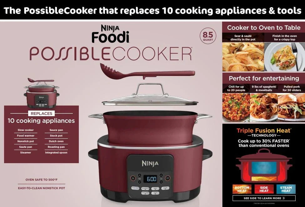 2026 NewNinja Foodi Possible Cooker 8.5qt Multi-Cooker, Cherry Tarte, MC1000WM