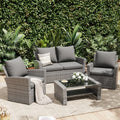 2026 NewUDPATIO Wicker Patio Furniture Set, 4 Piece Outdoor Sectional Conversation Sets, Gray PE Rattan Patio Sofa Set for Balcony, Porch, Backyard, Grey