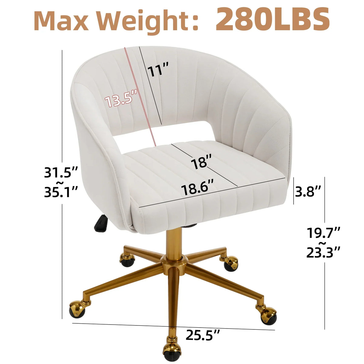 2026 NewWestice Home Office Desk Chairs, Velvet Task Chair, Height Adjustable Swivel Vanity Chair with Golden Base for Vanity Study, Living Room Computer Room, Beige