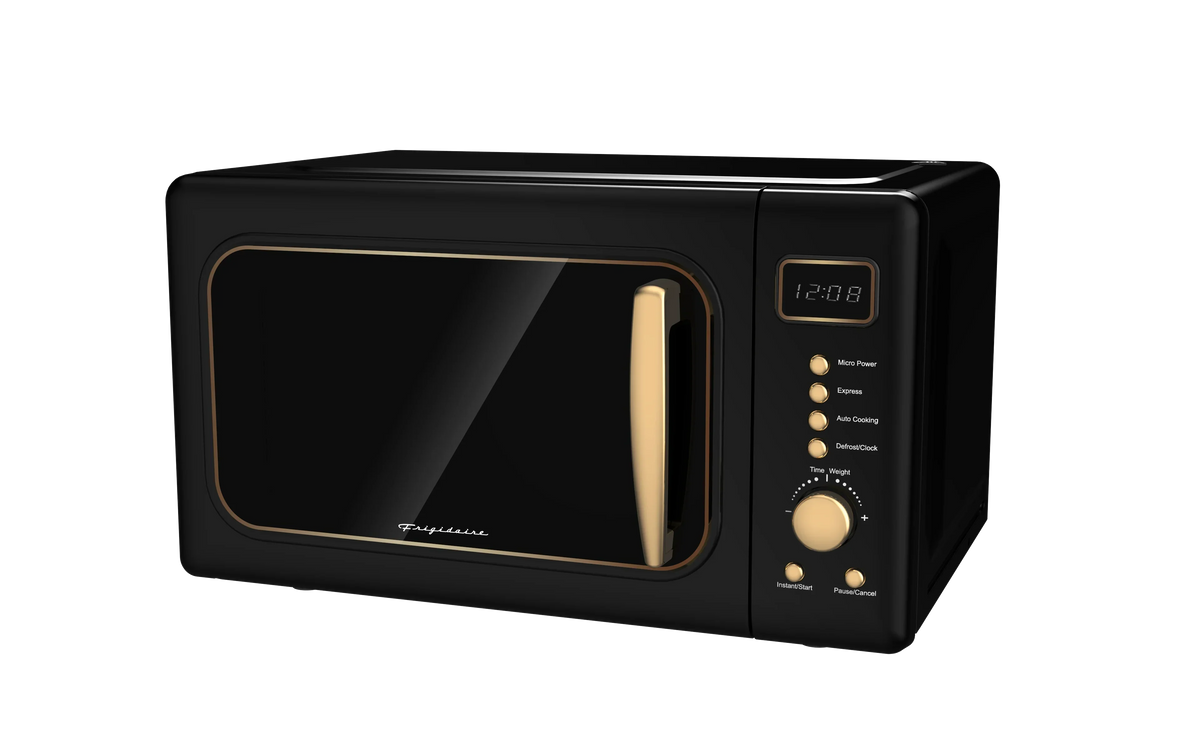 2026 NewFrigidaire 0.7 Cu. Ft. Retro Countertop Microwave Oven, Black and Gold