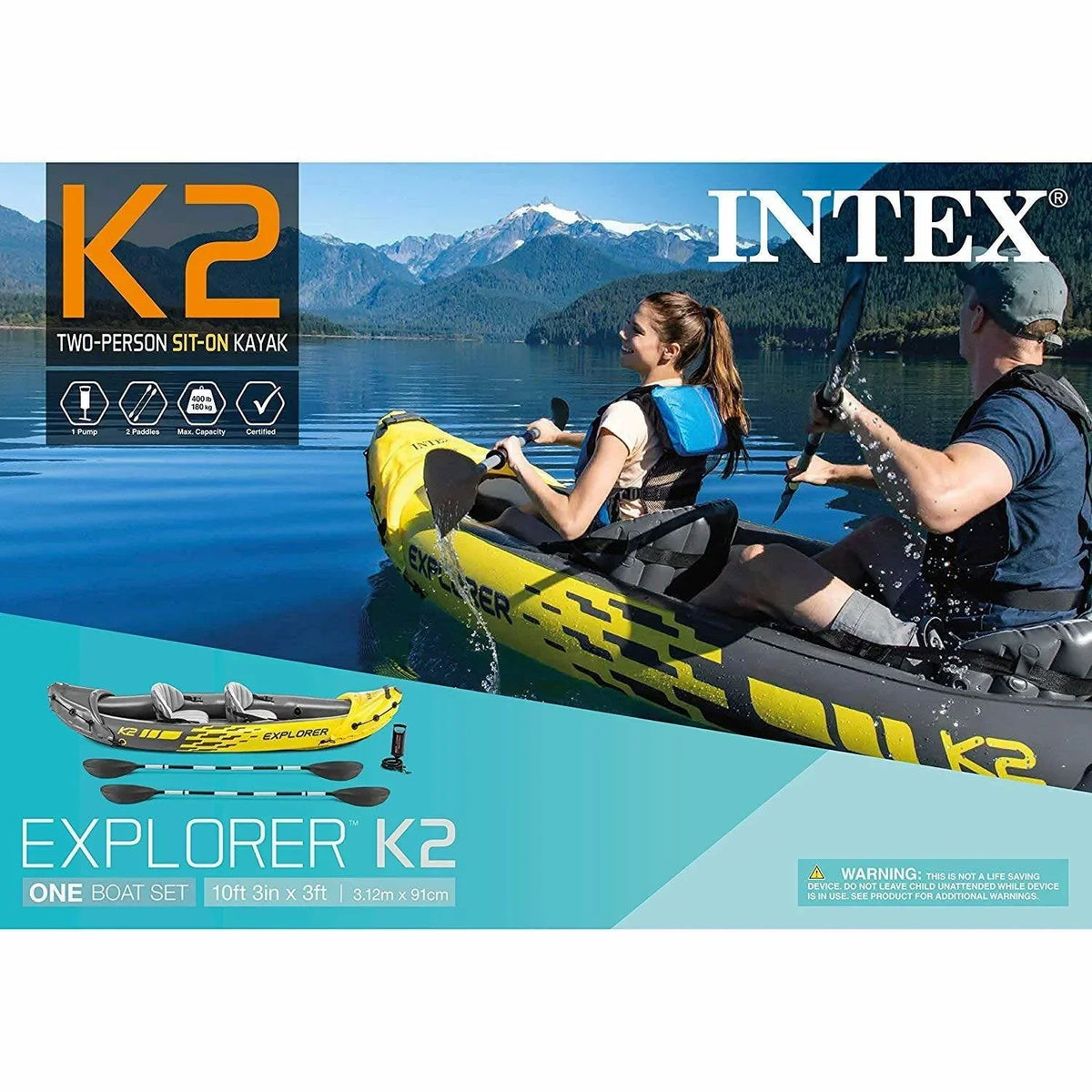 2026 NewIntex 2-Person Inflatable Kayak with Oars, Pump & 1-Person Inflatable Kayak