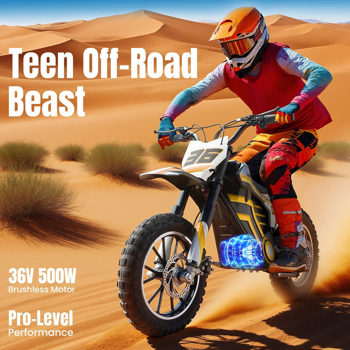 2026 NewQEASET electric dirt bike, 500W kids dirt bike for Boys Girls Age 8-14, Blue