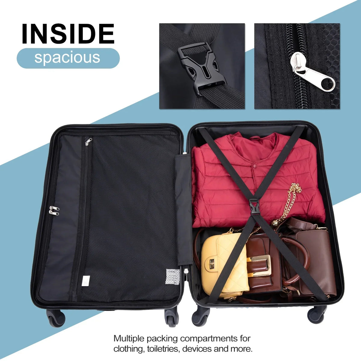 2026 NewTripcomp Luggage 3 Piece Set,Suitcase with Spinner Wheels Hardside Lightweight Luggage 20in24in28in.(Blue)