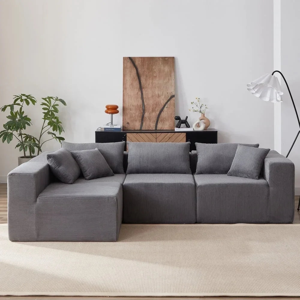 2026 New104-Inch Corduroy Modular L Shaped Sectional Sofa,Luxury Floor Couch Set,Upholstered Indoor Furniture,Foam-Filled Compressed Sofa for Living Room,Bedroom,4 PC Free Combination