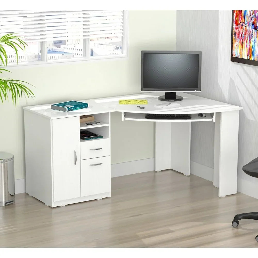 2026 NewInval Modern Corner Desk with 2 Drawers and Cabinet, Washed Oak
