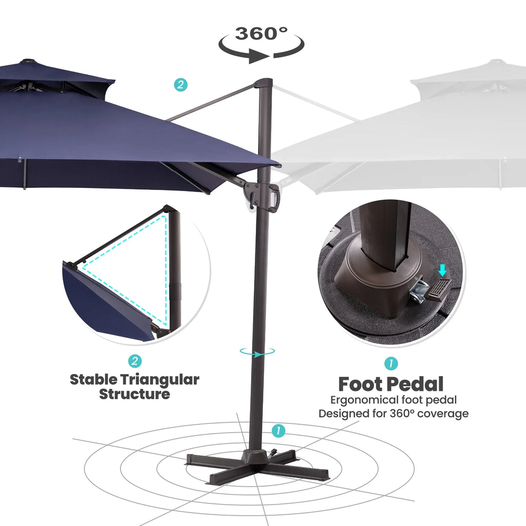 2026 NewPellebant 10 ft. x 10 ft. Square Double Top Patio Cantilever Umbrella, Navy Blue
