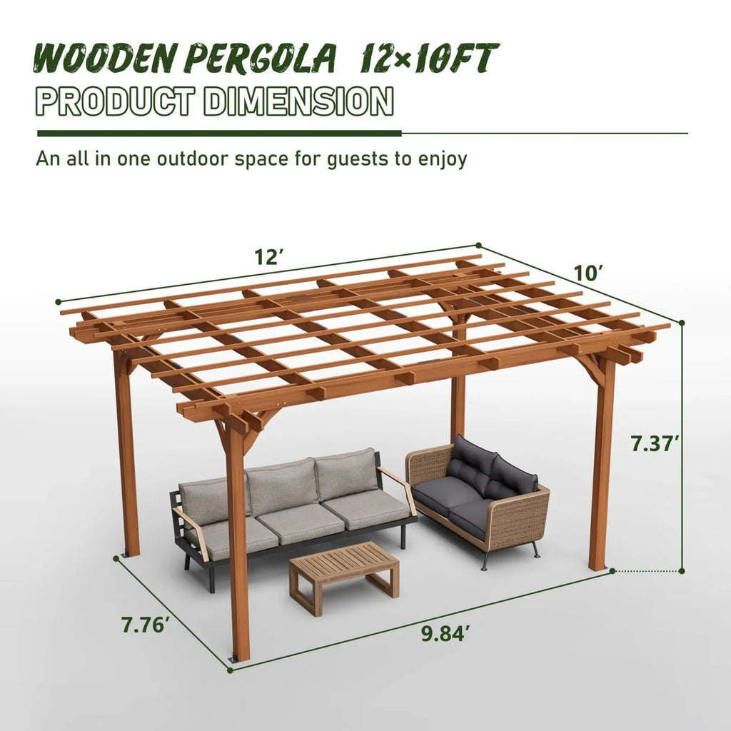 2026 New12 x 10 FT Outdoor Pergola, Wooden Pergola Gazebo with Climbing Plant Support and Waterproof, for Patio Porch Garden Backyard, Brown