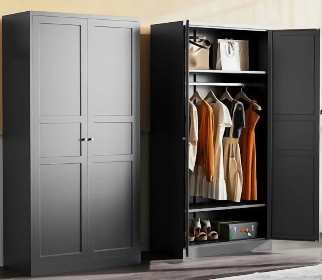 2026 NewMetal Wardrobe Cabinet with Hanging Rod,Black Armoire Wardrobe Closet,Metal Clothing Storage Cabinet with Adjustable Shelves and Doors,72" Cloth Storage Cabinets for Home,Living/Laundry Room