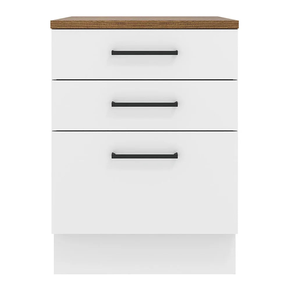 2026 NewMadesa Hazel Kitchen Storage Base Cabinet with 3 Drawers 23 Inch Wide Engineered Wood Painted Finish Floor Mount Removable Plinth - White