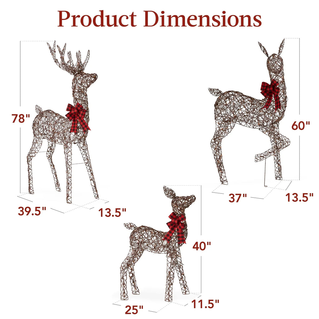 2026 NewBest Choice Products 6.5ft 3-Piece Lighted Christmas Deer Set Outdoor Yard Decoration w/ 385 LED Lights, Stakes - Gold