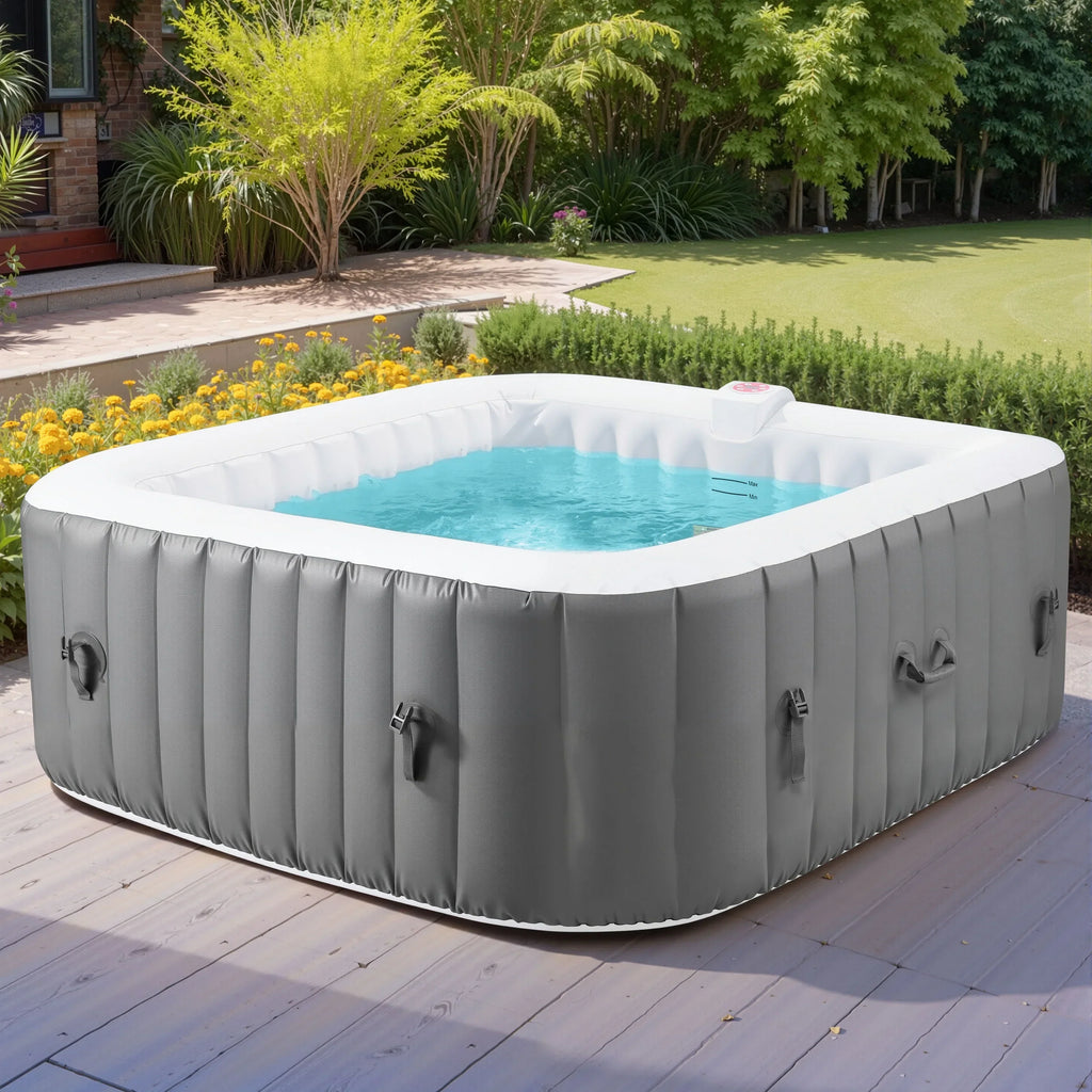 2026 New73 inch 4-6 Person Inflatable Hot Tub Spa with Control Panel, Outdoor Portable Hottub with 130 Jets, Insulated Tub Cover and Floor Protector, Temperature up to 104" F, Gray