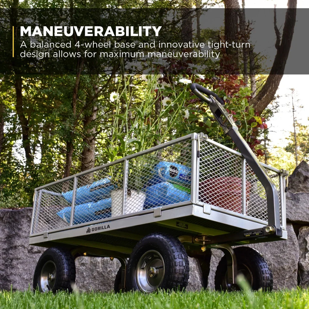 2026 NewGorilla Carts 1000-lb. Capacity Steel Utility Cart, Model #GOR1001-Com, 13-inch Pneumatic Tires