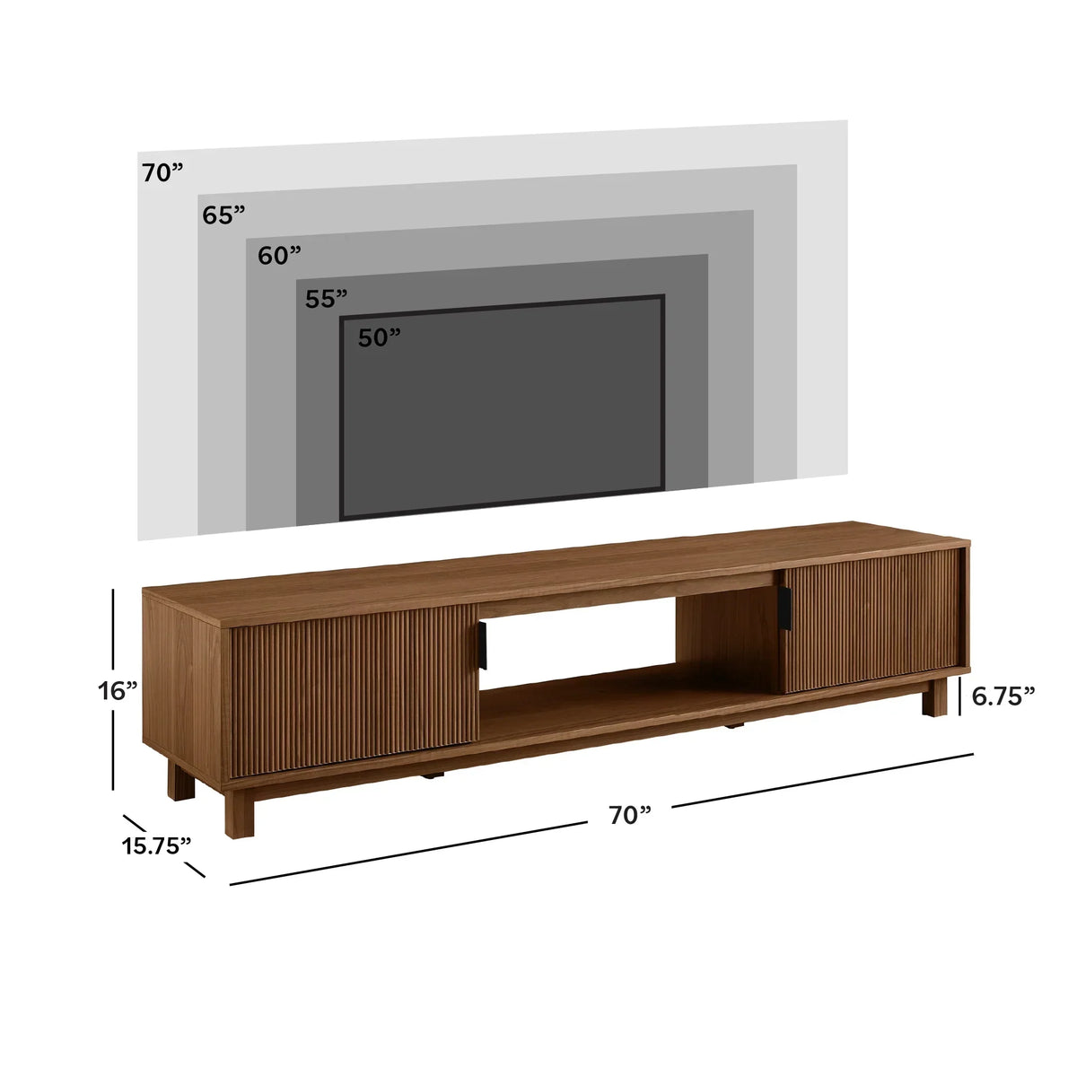 2026 NewWalker Edison Mid-Century Modern Reeded 2-Door TV Stand for TVs up to 80", Coastal Oak