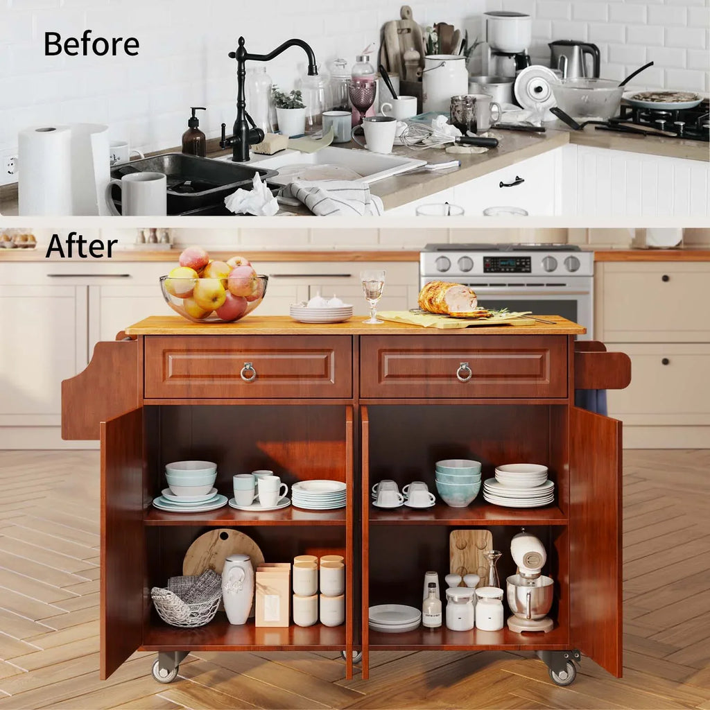 2026 NewLofka 52-Inch Kitchen Island with Storage on Wheels with Wood Drop Leaf, Ideal for Small Kitchens